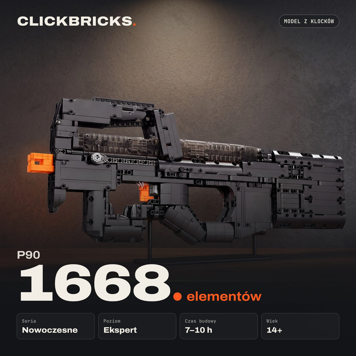 P90 — model z klocków ClickBricks, 1668 elementów — specyfikacja