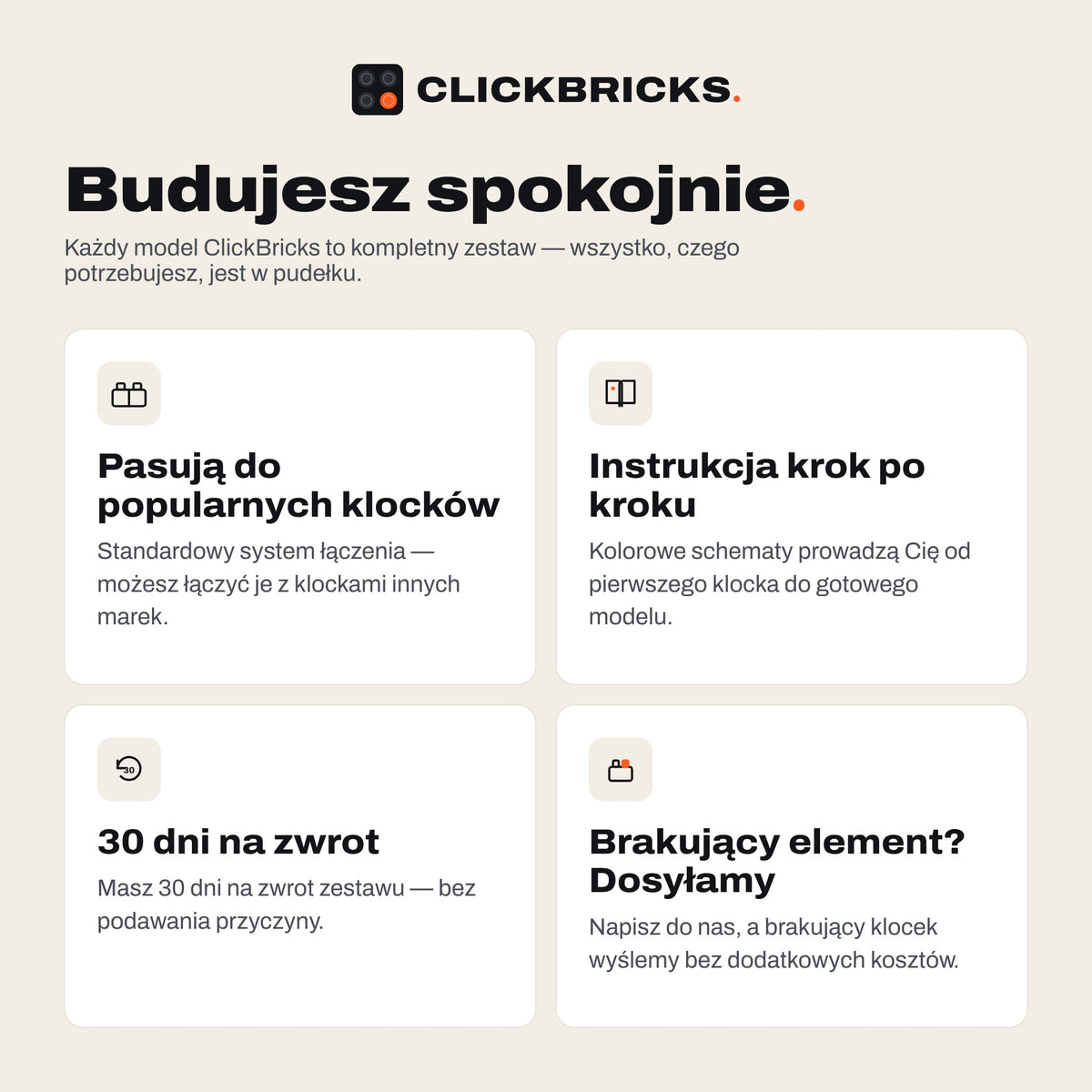 ClickBricks — instrukcja, zwroty i dosyłka elementów